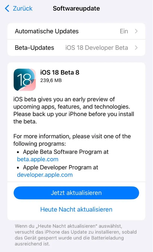 青云谱苹果手机维修分享苹果 iOS / iPadOS 18 开发者预览版 Beta 8 发布 